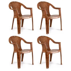 Cello Unique Chair Set of 4, Sandalwood | Unbreakable, Durable & Strong |Blended PP Material, Easy to Clean |Plastic Cha