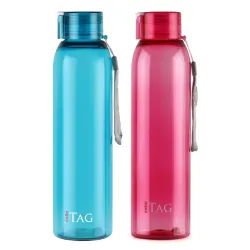 CELLO My Tag PET Water Bottle 1000ml | Set of 2, Assorted