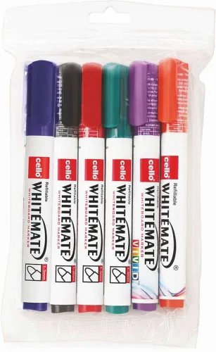 Image of Cello Whitemate Whiteboard Marker (Set of 6, Multicolor)