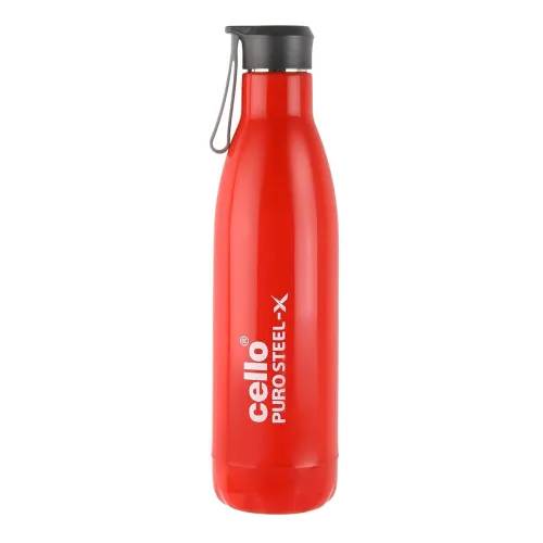 Image of Cello Puro Steel-X Rover 600 Insulated Water Bottle 480 ml, Red | Food Grade Inner Stainless Steel, Double Walled Keeps 