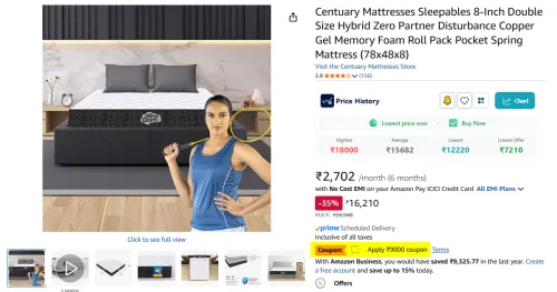 Image of Centuary Sleepables 8inch Double Mattress (78x48x8)