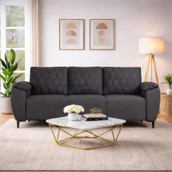 Centuary Sleepables Modena Premium Sofa|Classy Quilted Suede Fabric Upholstery|Fiber-Filled Back Cushion|Wide Plush Fibrefilled Armrests|Ergonomic Lumbar Support |Charcoal Grey|3 Years Warra...