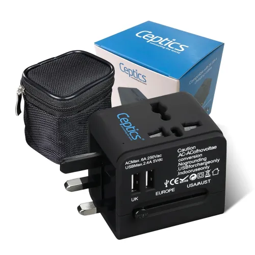 Image of Ceptics 3-in-1 Universal Travel Adapter with 2 USB Ports