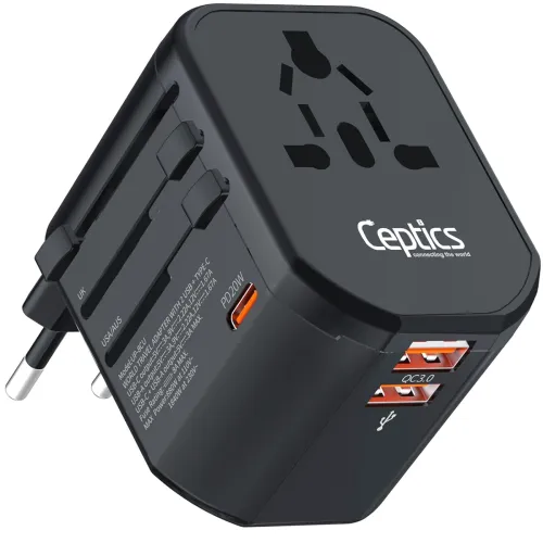 Image of Ceptics 4 in 1 Universal Charger Adapter, 2 USB QC 3.0, 20W USB-C Universal Travel Adapter All in One Fast Charging, Int