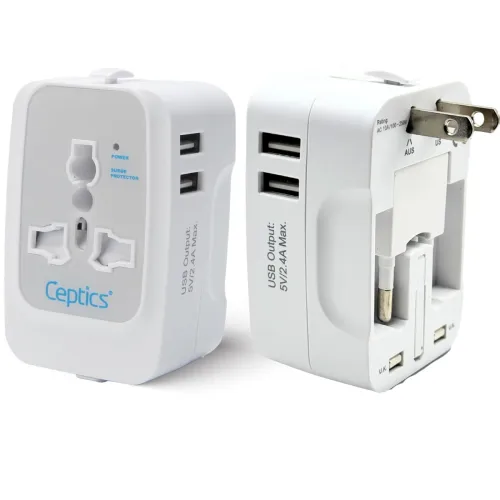 Image of Ceptics Universal Japan Travel Adapter, 3 in 1 India to Japan Plug Adapter, Universal Travel Accessories 2 USB 2.4A, 100