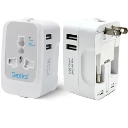 Ceptics Universal Japan Travel Adapter, 3 in 1 India to Japan Plug Adapter, Universal Travel Accessories 2 USB 2.4A, 100