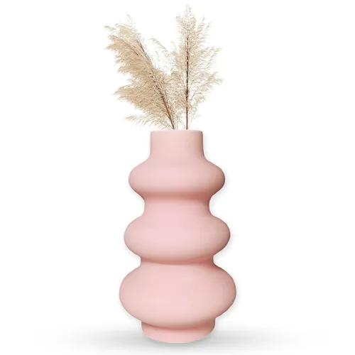 Image of Ceramic 'Baby Pink Triple Ring' Vase 8 Inch - Set of 1