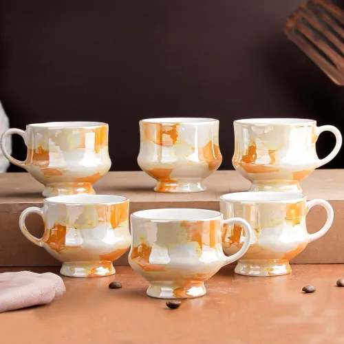 Image of The Earth Store Handcrafted Ceramic Flicker Zest Microwave Safe Chai/Tea Cups Serving Tea Cups Set of 6 Ideal for Friend