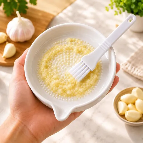 Image of Ceramic Garlic Grater Plate with Brush with Filter & Pour Spout