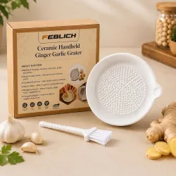 Ceramic Garlic Grater Plate with Cleaning Brush