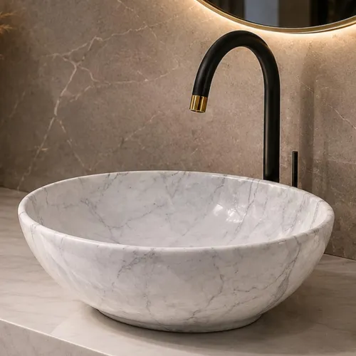 Image of Ceramic Tabletop Wash Basin – Glossy Bowl Shape Countertop Vessel Sink