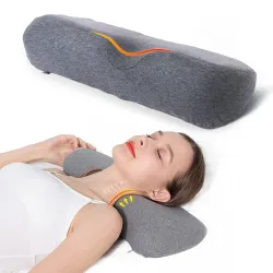 Cervical Roll Memory Foam Pillow, Round Bolster with Groove for Neck Support, Orthopedic Cylinder Cushion for Spinal Alignment, Grey Washable Cover, 18x7x4 Inch, Grey