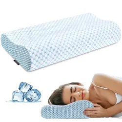 Cervical Pillow for Neck Pain Relief, Contour Memory Foam Pillows for Sleeping, Ergonomic Pillow Cooling Pillow Bed Pillow Neck Support for Side Back Stomach Sleepers (Blue, Queen Size)