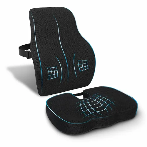 Image of Chair Cushion Pad & Backrest Combo - Comfortable Seat Padded with Coccyx Pillow