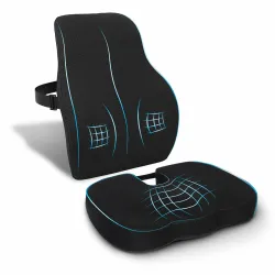 Chair Cushion Pad & Backrest Combo - Comfortable Seat Padded with Coccyx Pillow & Lumbar Cushion, Ergonomic Office Chair Support with Daily Comfort for Home & Office Use (Black Mesh)