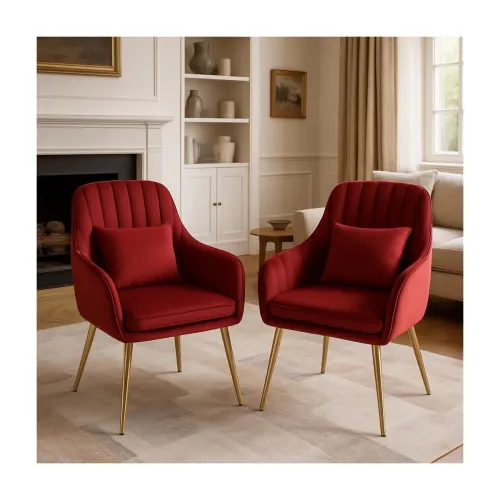 Image of CHAIR DECOR Velvet Chair Set of 2 (Red)