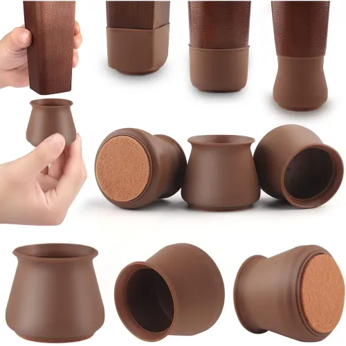Image of Chair Leg Floor Protectors - Felt Bottom Furniture Silicone Caps 