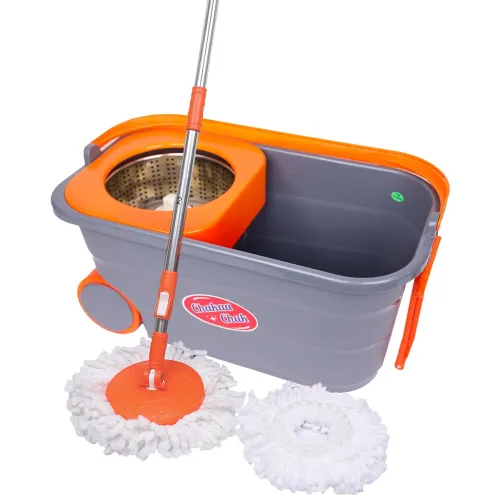 Image of Chakaachak Shine Spin Bucket Mop with Stainless Steel Wringer Plus 1 Free Refill (Multicolor)