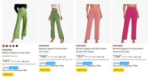 Image of CHALODIA Women's Trousers upto 92% Discount | Starting at ₹141