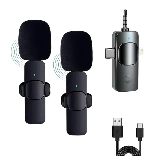 Image of CHAMPKIA K35-2 Dual Wireless Collar Microphone, Plug & Play Lavalier Mic, Noise Cancellation, LED Indicator, Long Batter