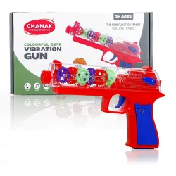 Chanak Transparent Gear Gun Toy for Kids, Electric Concept Gear Gun with Moving Gears, Vibration, Music & Lights for Kid