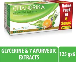 CHANDRIKA With Glycerine Ayurveda Gel Bathing Bar Soap,| Jojoba Oil for Moisturized Skin (6 x 125 g)