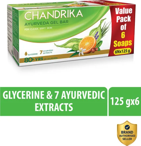 Image of Chandrika With Glycerine Ayurveda Gel Bathing Bar Soap (6 x 125 g)