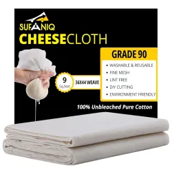 Sufaniq Cheesecloth Grade 90 ' 1 Sq Yard Unbleached 100% Cotton Fabric Reusable Ultra Fine Muslin Cloth for Straining,Cooking,Cheesemaking,Baking,5 x 10 x 0.5 Centimeters,Beige