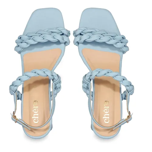 Image of CHERE Pastel Blue Weaving Strap Heels for Women’s