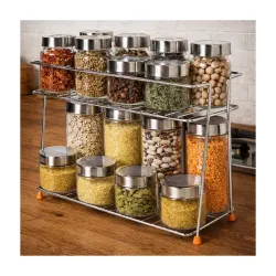 CHHAAP Stainless Steel 2 Layer Spice Rack | Modular Kitchen Storage Organizer | Multipurpose Shelf for Countertop, Tabletop | Tiered Silver Rack (Pack of 1) (NHSP)
