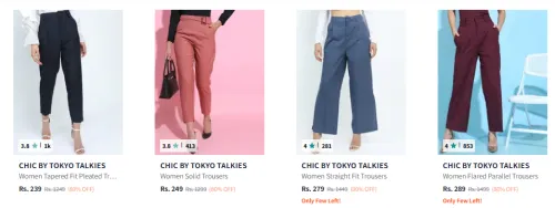 Image of Chic By Tokyo Talkies Women's Trousers at minimum 80% Discount