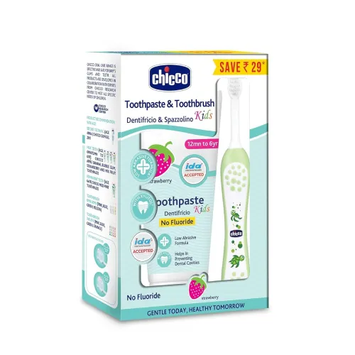 Image of Chicco Strawberry Toothpaste and Green Brush Set for 6-36M