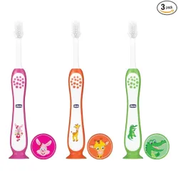 Chicco Toothbrush 3Y-8Y 3 Pack- Pink, Orange & Green