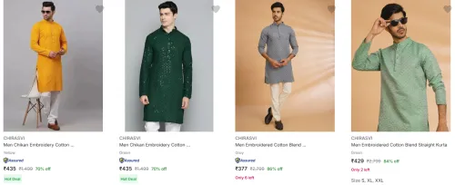 Image of Chirasvi Men's Kurtas at minimum 70% Discount