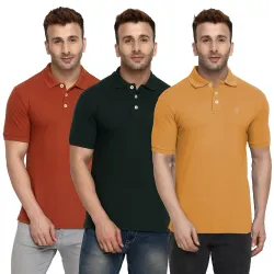 CHKOKKO Mens Cotton Regular Fit Polo T-Shirt Combo Pack of 3