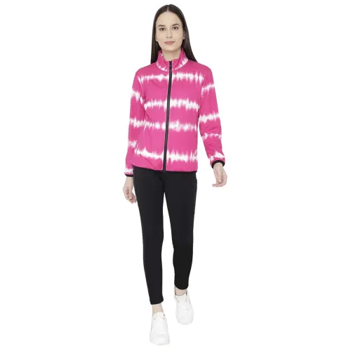 Image of CHKOKKO Women Printed Zipper Full Sleeves Track Suit