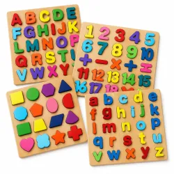 Chocozone Wooden Learning Educational Game Board for Kids, Puzzle Toys for 2 Years Old Boys & Girls (Alphabets, Numbers & Shapes)