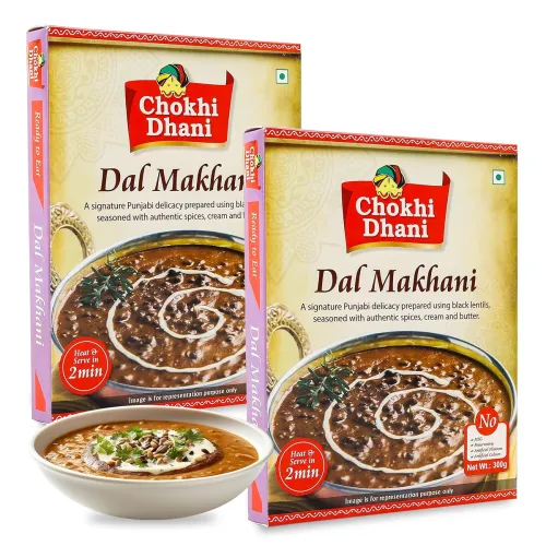 Image of Chokhi Dhani Ready to Eat Dal Makhani Pack of 2, (300g Each) | Punjabi Style Black Lentil Curry | Just Heat & Eat Microw