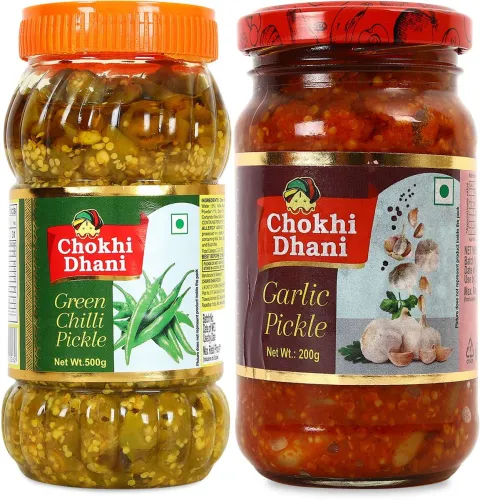 Image of Chokhi Dhani Green Chilli Pickle 500g, Garlic Pickle 200g |