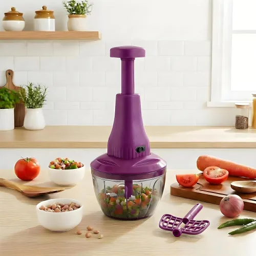 Image of Chopper for Kitchen Use | 650 ml Round Push Chopper with 3 Blades and Whisker