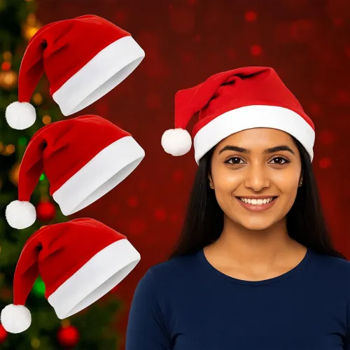 Image of Christmas Santa Cap (Pack of 3) | Free Size
