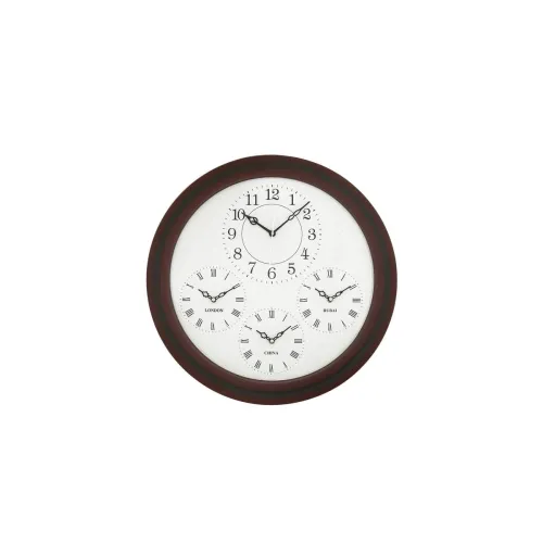 Image of CHRONIKLE Beautiful White Dial Round Wooden World Wall Clock
