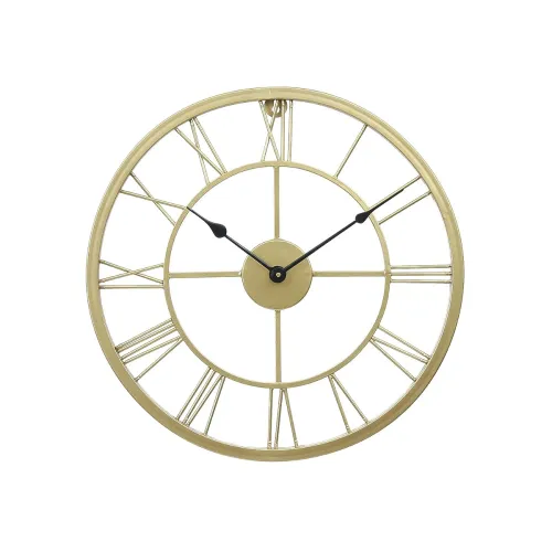 Image of CHRONIKLE Classic Round Golden Color Analog Metal Roman Numbers Black Needle Wall Clock for Living Room Home Decor Offic