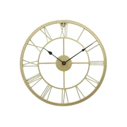 CHRONIKLE Classic Round Golden Color Analog Metal Roman Numbers Black Needle Wall Clock for Living Room Home Decor Offic
