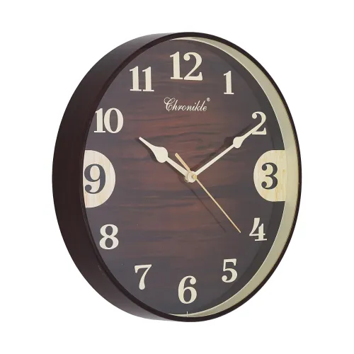 Image of CHRONIKLE Designer Analog English Number Round Brown Plastic Case Wall Clock 