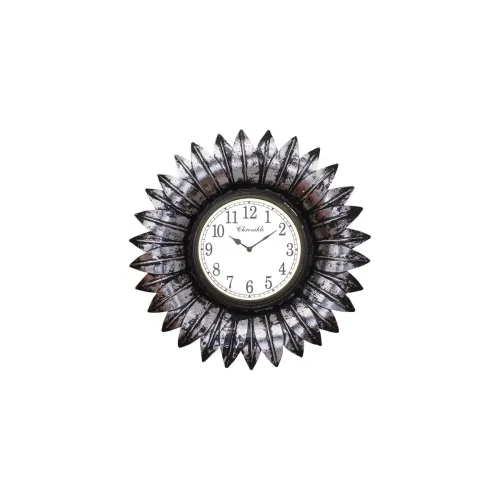 Image of CHRONIKLE Floral Design Metal Round Frame Analog Wall Clock 60cm