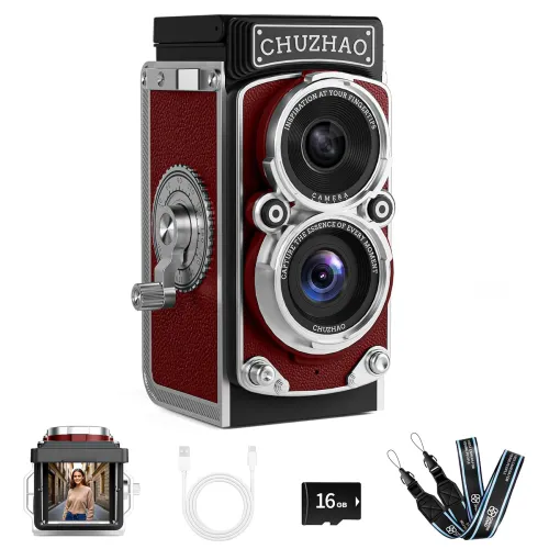 Image of CHUZHAO Mini Retro Digital Camera - Vintage TLR Style Point and Shoot Auto Focus Vlogging Camera, Compact & Portable, 16