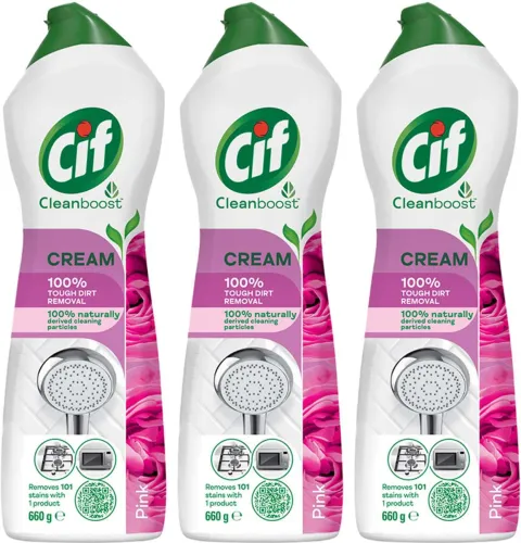 Image of Cif Pink Cleanboost Cream, For Tough Dirt Removal, (660 ml, Pack of 3)