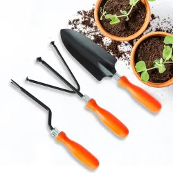 Cinagro Metal Garden Tools Kit, Set of 3, Big Shovel, Cultivator & Weeder