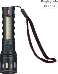 Cinefx Rechargeable 8.0W Small Metal Torch + 7 Brightness Mode + Side COB LED Long Range Torch (Black, 21 cm, Rechargeab